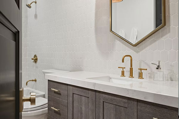 Bathroom | Spa-style bathroom remodel in Panama City with tile shower and modern vanity